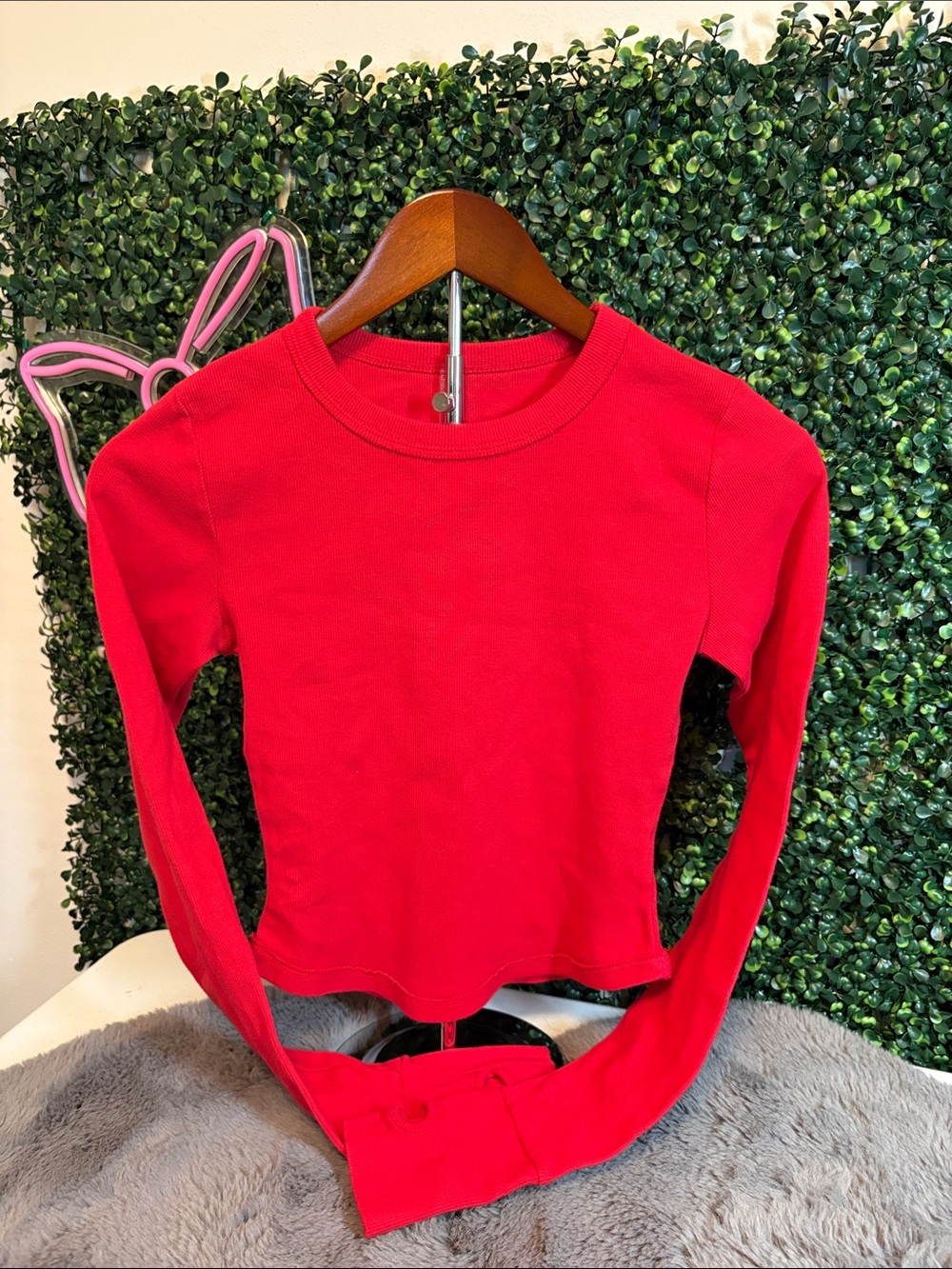 FP Movement by Free People Red Long-Sleeve Crewneck Top Size Small